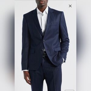 Hugo BOSS Huge Slim Fit Navy Pinstripe Wool Jacket BOSS 40R
